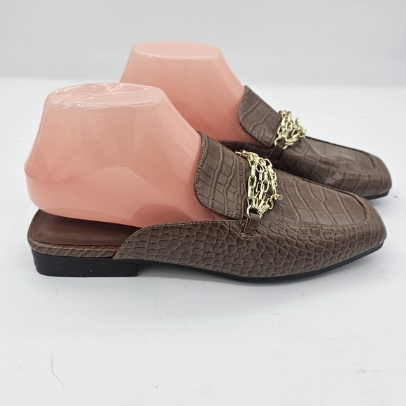 Open Edit Nash Faux Leather Mules Loafers | Brown Croco Print | Women’s 7.5 NWOB - Picture 4 of 8